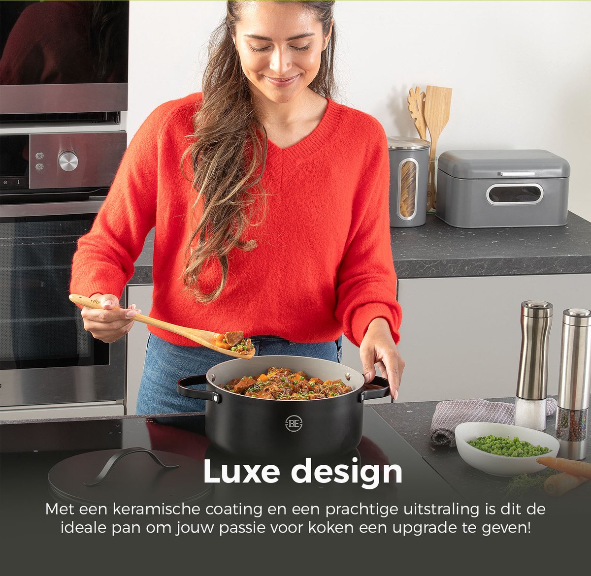 Casseruola Bassa 28 Cm Con Coperchio In Vetro, Antiaderente Durastone, Adatta A Induzione E Forno