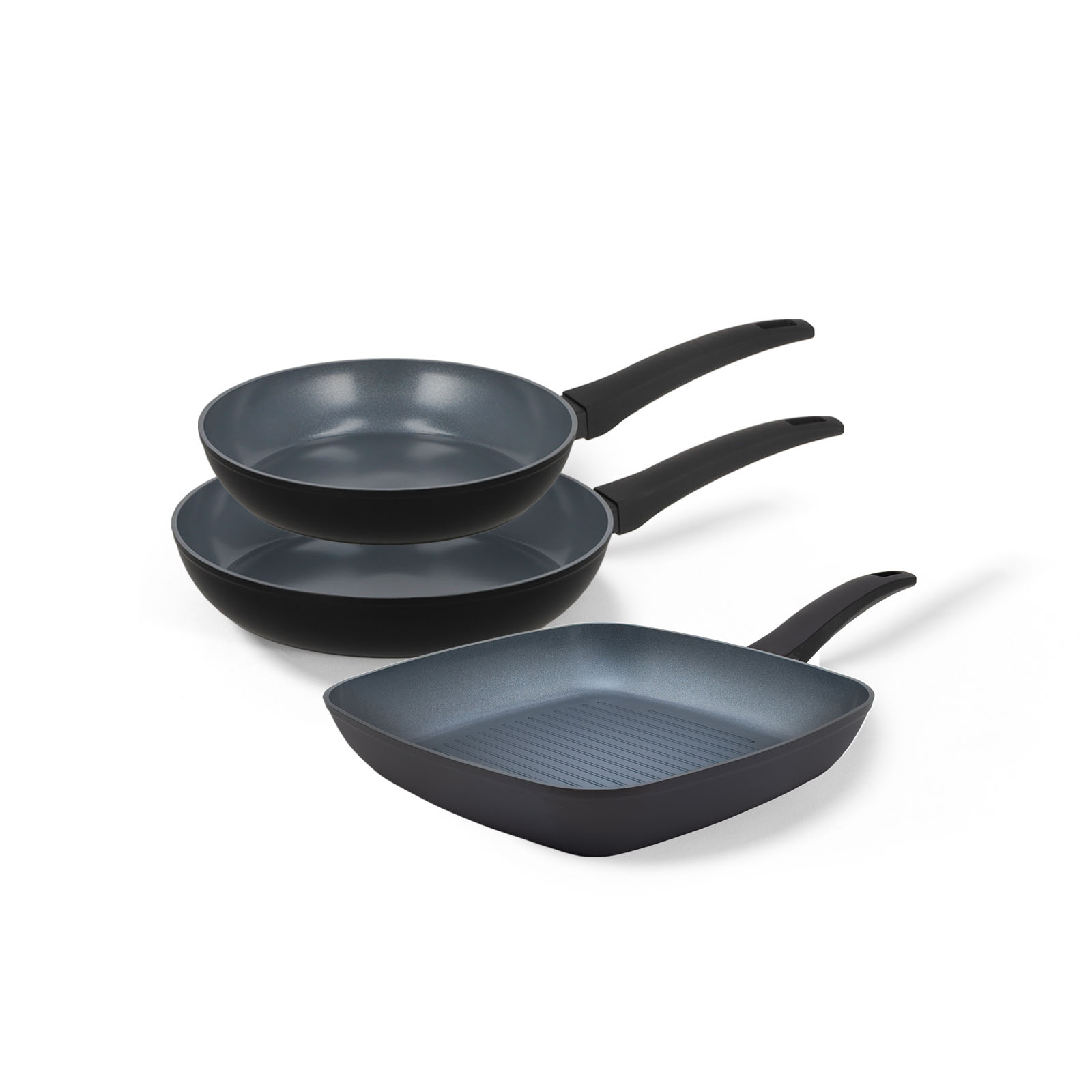 BE Living Delight Series Pannenset 3-delig Koekenpannen Ø 24 cm &amp; 28 cm - Grillpan Ø 28 cm