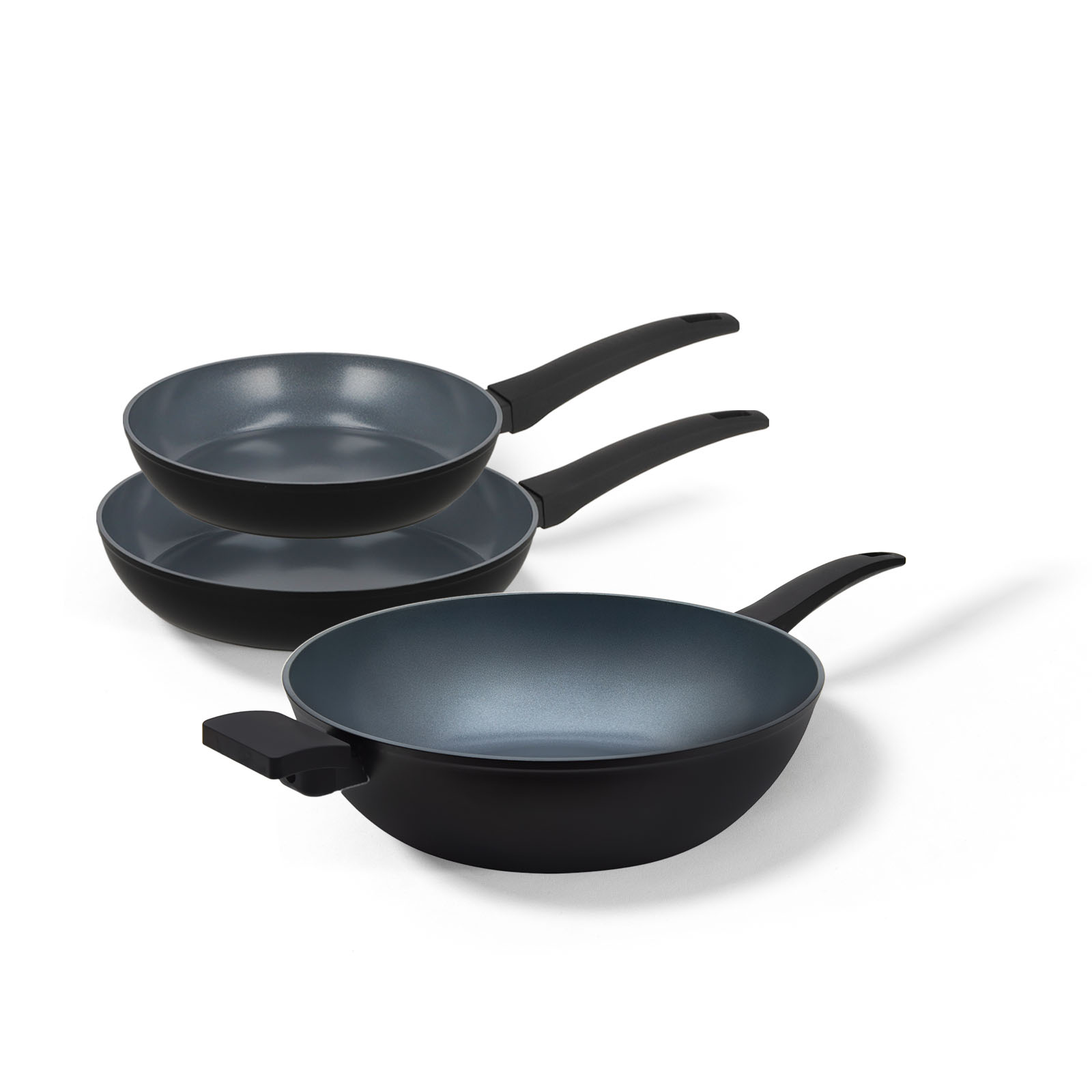 BE Living Delight Series Pannenset 3-delige - Ø 24 cm &amp; 28 cm Koekenpan + Ø 32 cm Wokpan