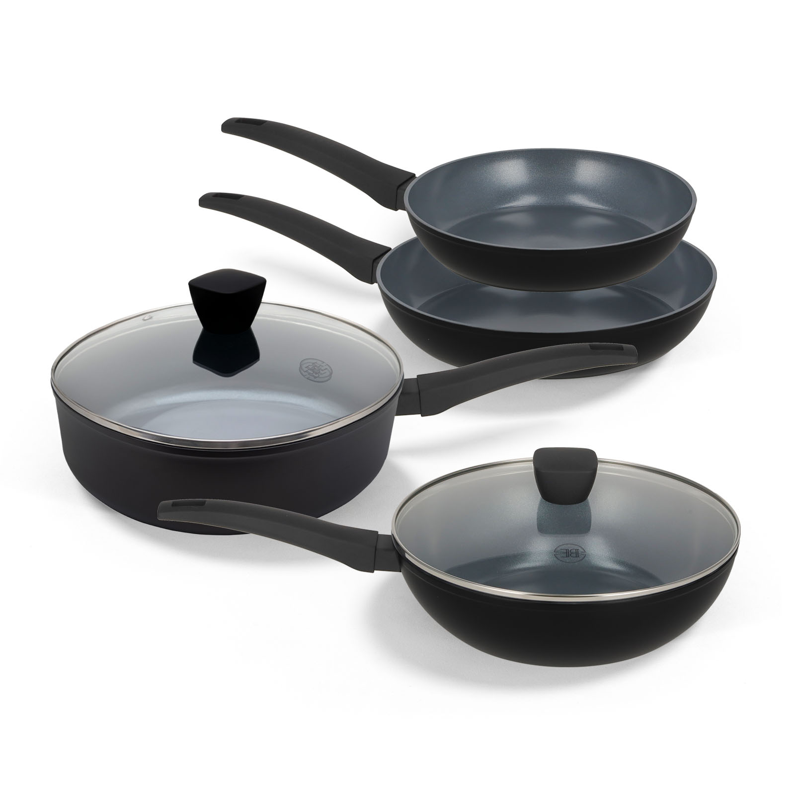 BE Living Delight Series Pannenset 4-delig - Ø 24 &amp; 28 cm Koekenpan + Ø 28 cm Hapjespan + Ø 28 cm Wokpan met Deksel