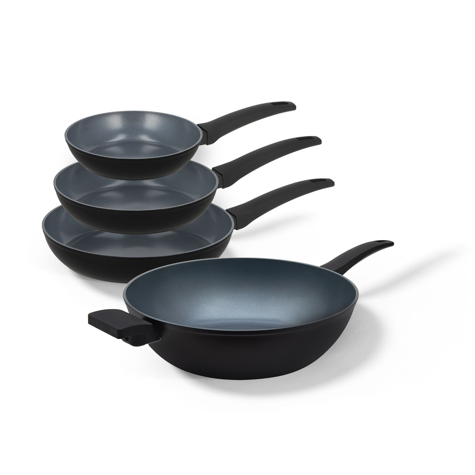 BE Living Delight Series Pannenset 4-delige - Ø 20 cm, 24 cm &amp; 28 cm Koekenpan + Ø 32 cm Wokpan