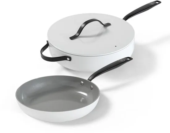 BE Living Essential Series Pannenset 2-delige - Ø 28 cm Koekenpan + Ø 28 cm Hapjespan - Wit