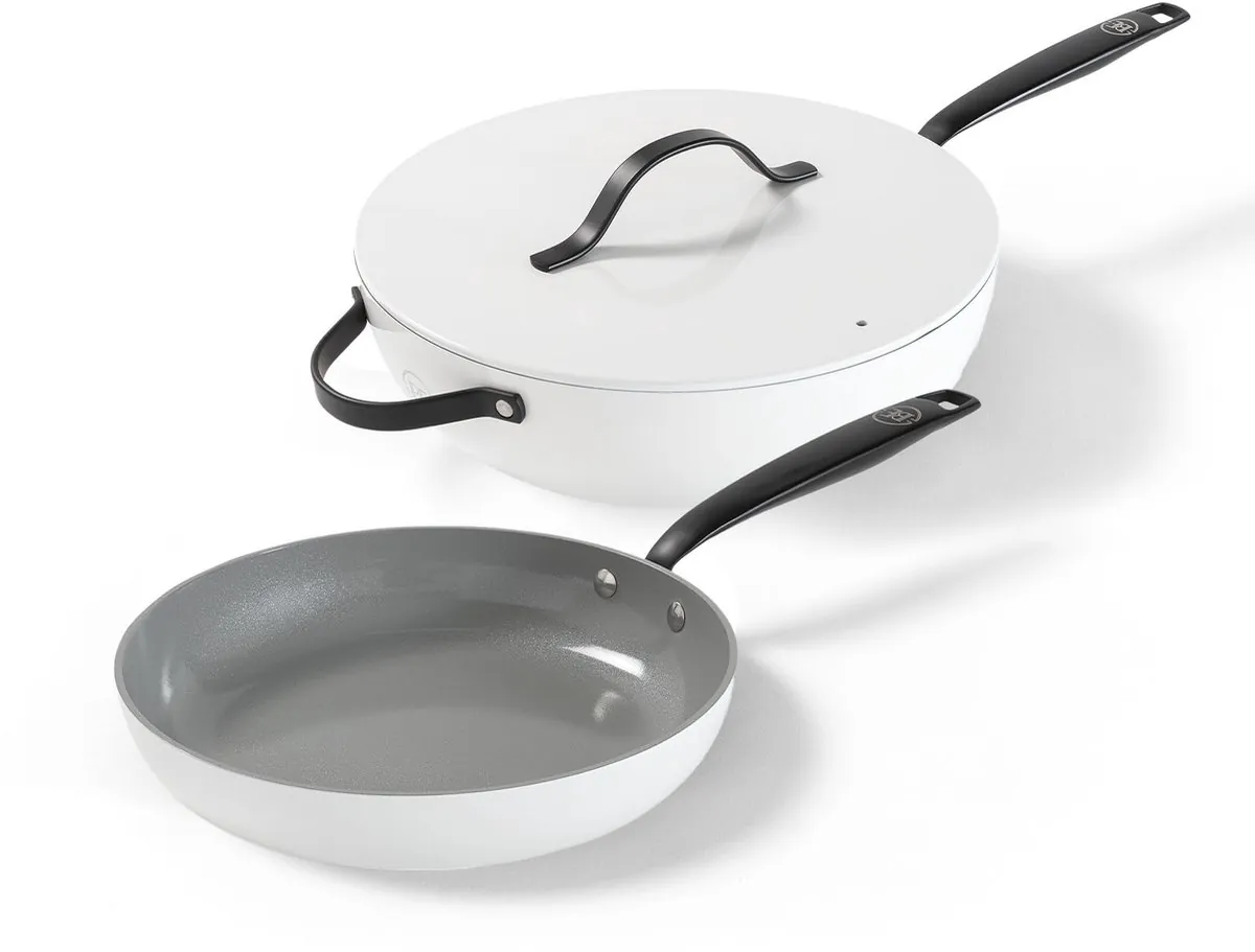 BE Living Essential Series Pannenset 2-delige - Ø 28 cm Koekenpan - Ø 30 cm Wokpan - Wit