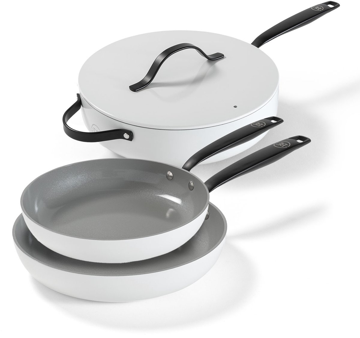 BE Living Essential Series Pannenset 3-delige - Ø 24 &amp; 28 cm Koekenpan + Ø 28 cm Hapjespan - Wit