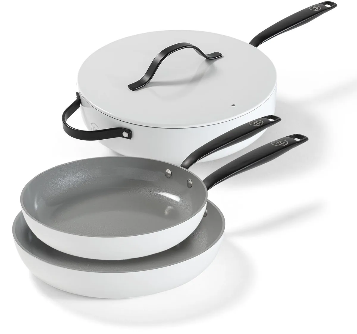 BE Living Essential Series Pannenset 3-delige - Ø 24 &amp; 28 cm Koekenpan + Ø 28 cm Hapjespan - Wit