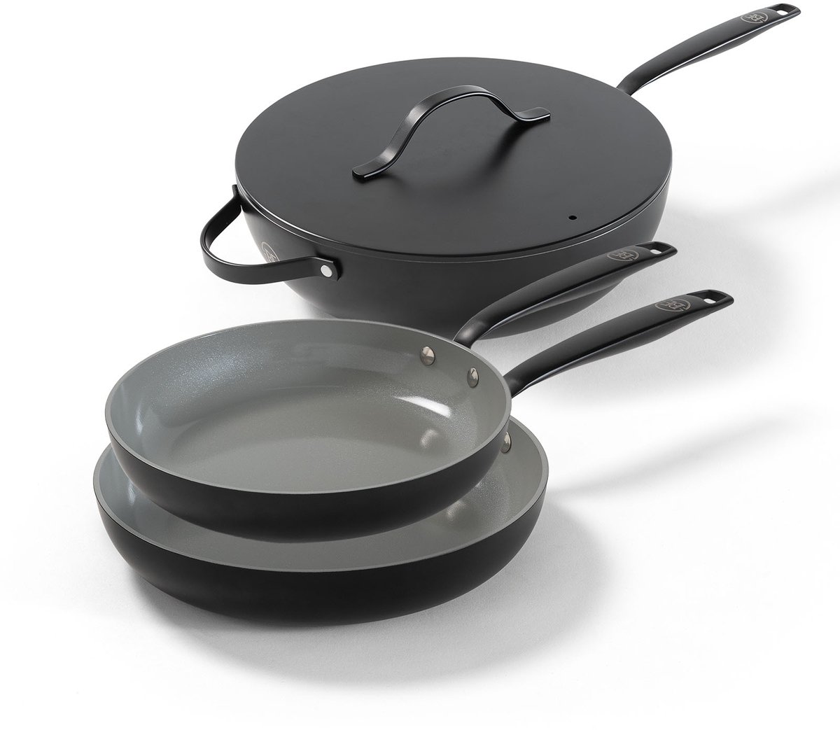BE Living Essential Series Pannenset 3-delige - Ø 24 cm &amp; 28 cm Koekenpan + Ø 30 cm Wokpan - Zwart