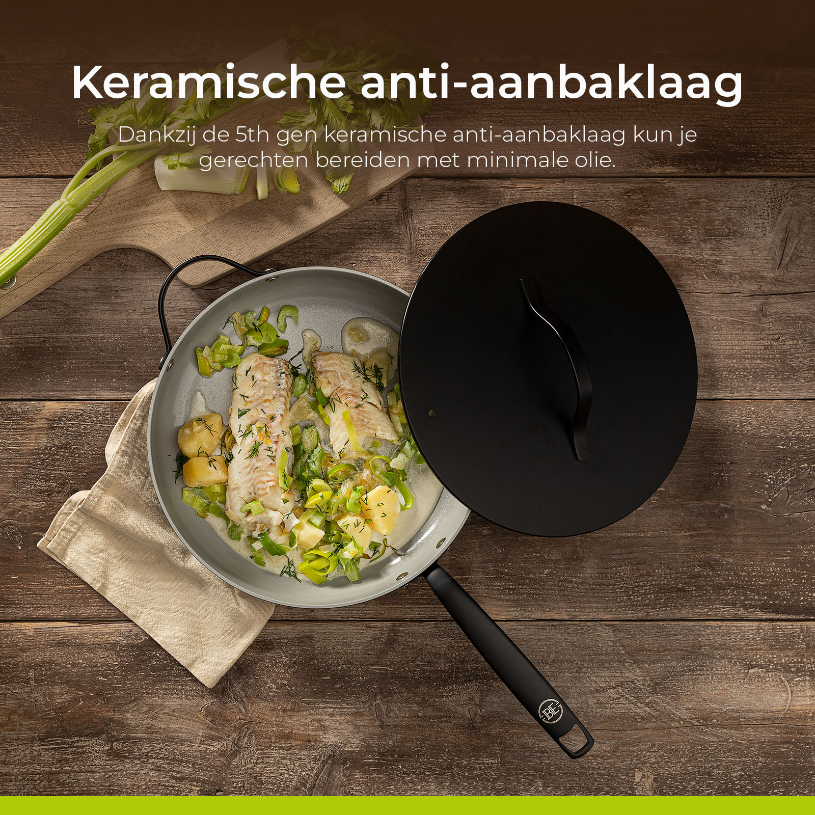BE Living Pannenset Essential keramische anti-aanbaklaag – geschikt voor alle warmtebronnen – zwart – 5-delig