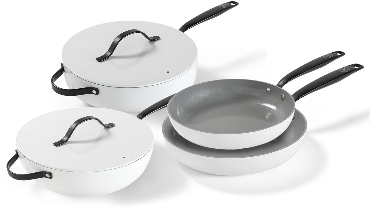 BE Living Essential Series Pannenset 4-delige - Ø 24 cm &amp; 28 cm Koekenpan + Ø 30 cm Wokpan - Ø 28 Hapjespan