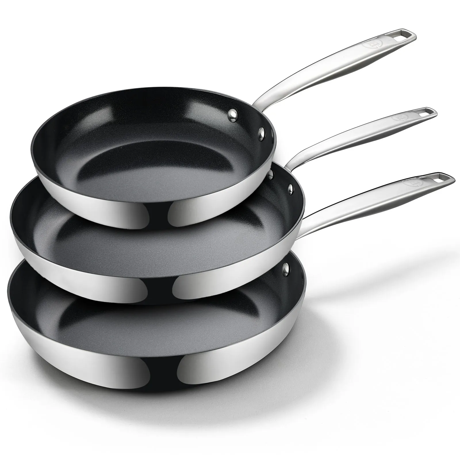 BE Living Essential Series Stainless Steel Black Koekenpannenset Ø 20, 24 &amp; 28 cm