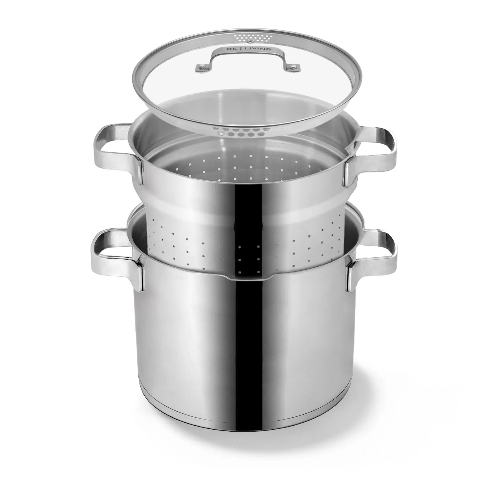 BE Living Vita Series 3-delige Stainless Steel Pastapan - Ø 24 cm - 7,5L - Kookpan met Deksel