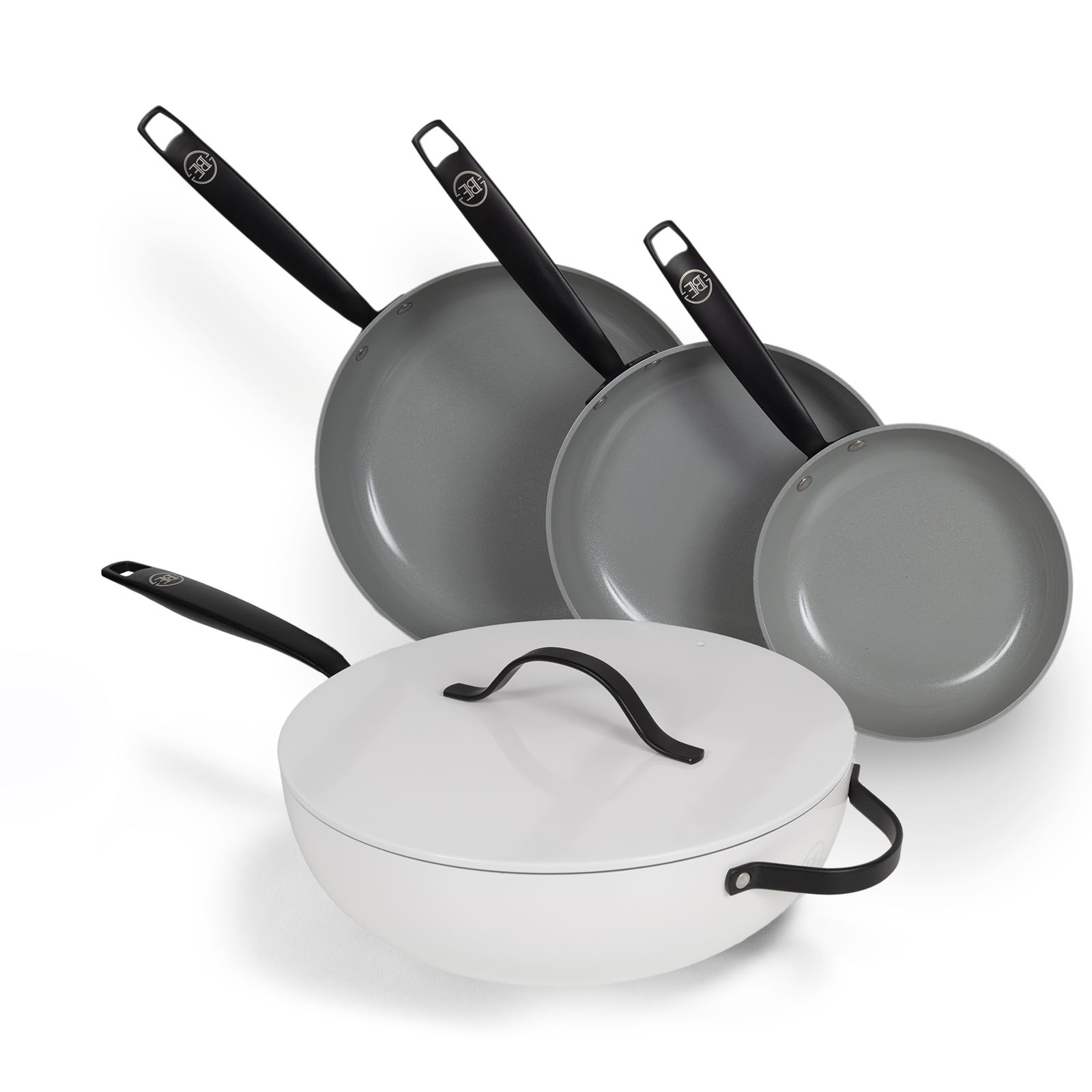 BE Living Essential Series 4-delige Pannenset - Koekenpannen Ø 20 cm, Ø 24 cm &amp; Ø 28 cm - Wokpan Ø 30 cm